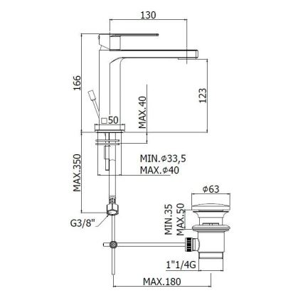 Paffoni - Wastafelmengkraan + afvoer TANGO mat chroom