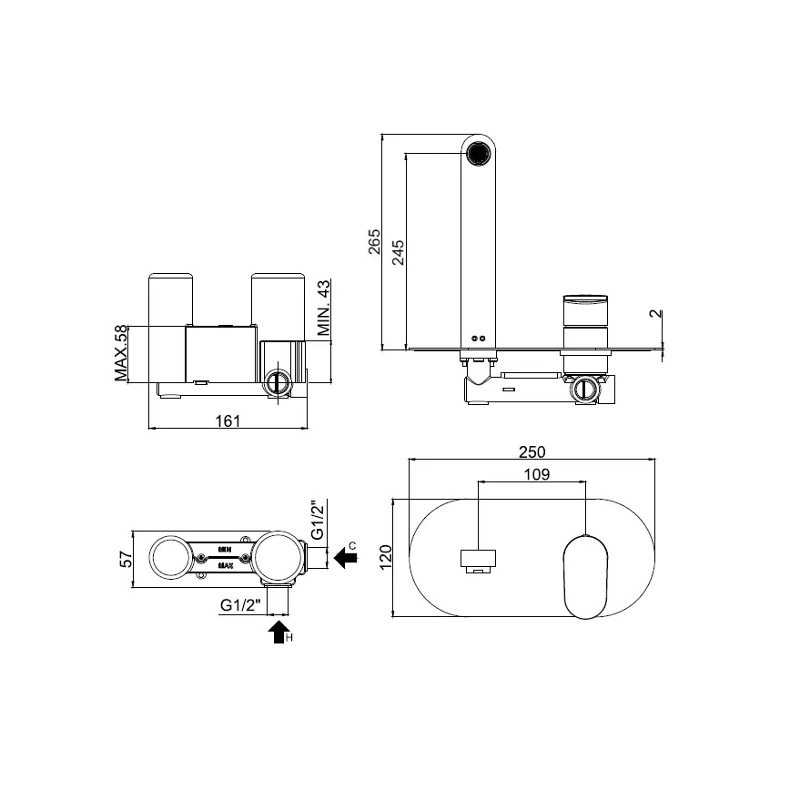 Paffoni - Wastafelmengkraan voor inbouwmontage CANDY glanzend chroom
