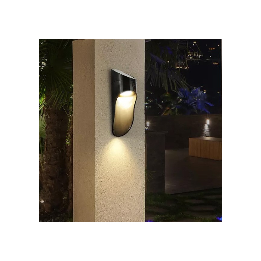 Palesa - Zwarte LED Solar wandlamp met sensor 1W IP65