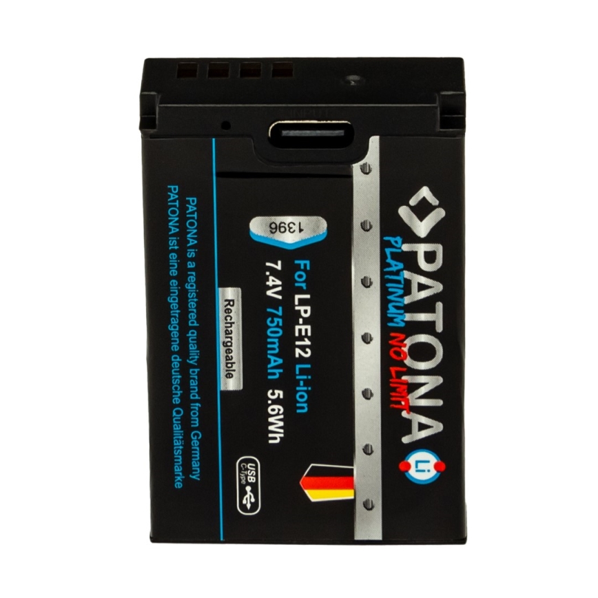 PATONA - Accu Canon LP-E12 750mAh Li-Ion Platinum USB-C opladen