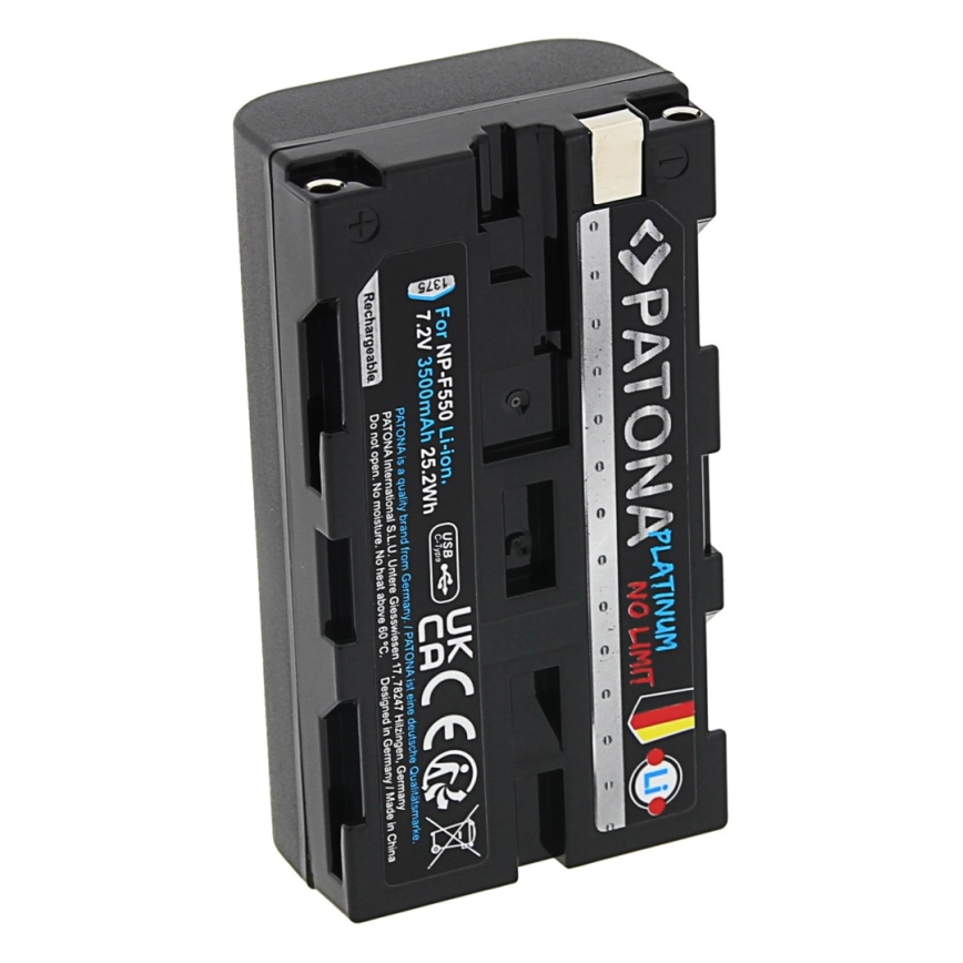 PATONA - Accu Sony NP-F550/F330/F570 3500mAh Li-Ion Platinum USB-C opladen