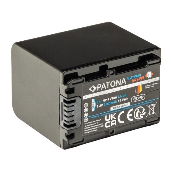 PATONA - Accu Sony NP-FV70A 2060mAh Li-Ion Platinum USB-C opladen