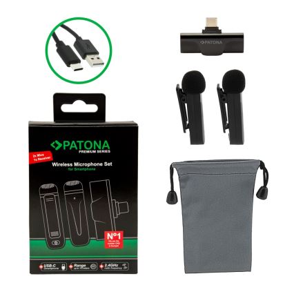 PATONA - SET 2x Draadloze microfoon met clip voor smartphones USB-C 5V