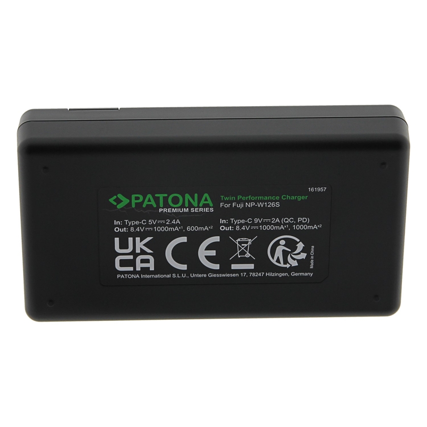 PATONA - Snellader Dual Fuji NP-W126 + kabel USB-C 0,6m