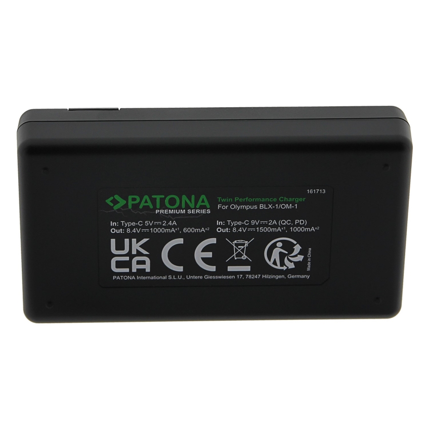 PATONA - Snellader Dual Olympus BLX-1 + kabel USB-C 0.6m