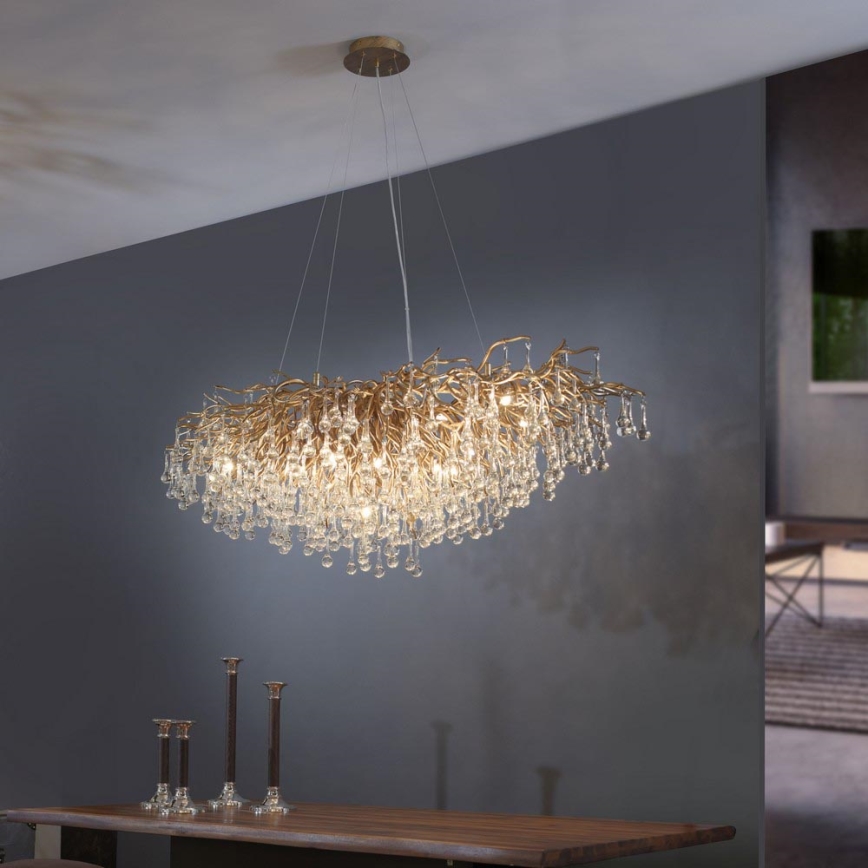 Paul Neuhaus 2031-11 - Hanglamp aan een koord ICICLE 15xG9/40W/230V 75x150 cm messing