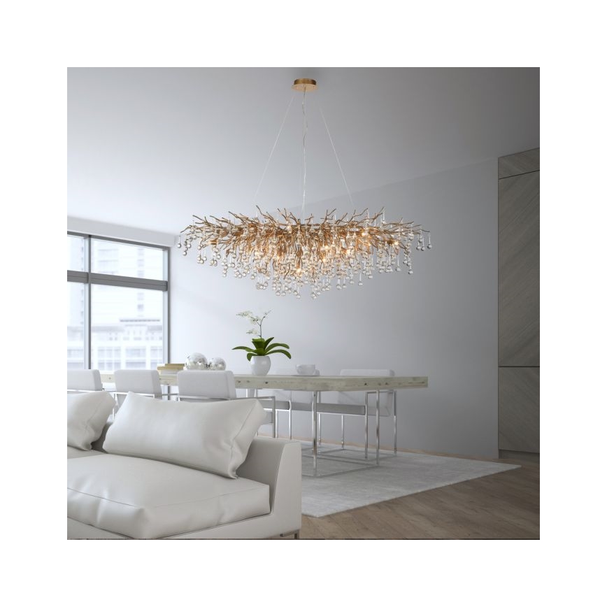 Paul Neuhaus 2031-11 - Hanglamp aan een koord ICICLE 15xG9/40W/230V 75x150 cm messing