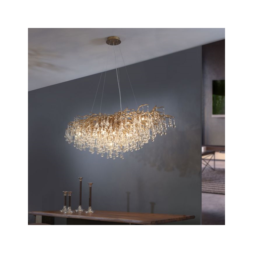 Paul Neuhaus 2031-11 - Hanglamp aan een koord ICICLE 15xG9/40W/230V 75x150 cm messing