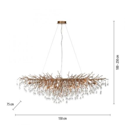 Paul Neuhaus 2031-11 - Hanglamp aan een koord ICICLE 15xG9/40W/230V 75x150 cm messing