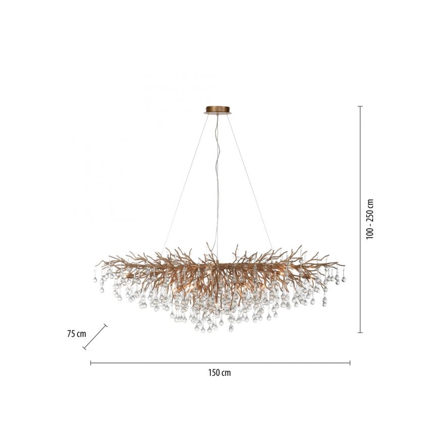 Paul Neuhaus 2031-11 - Hanglamp aan een koord ICICLE 15xG9/40W/230V 75x150 cm messing