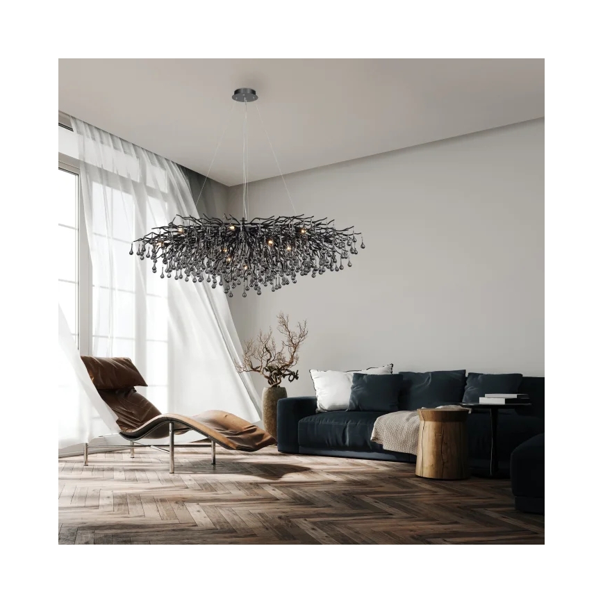 Paul Neuhaus 2031-18 - Kroonluchter met kabelophanging ICICLE 15xG9/40W/230V 75x150 cm zwart