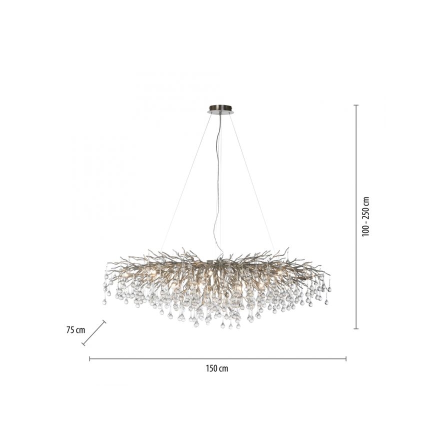 Paul Neuhaus 2031-55 - Hanglamp aan een koord ICICLE 15xG9/40W/230V 75x150 cm glanzend chroom