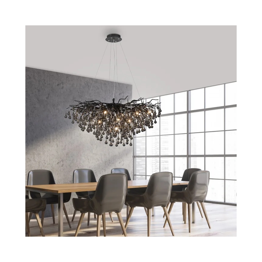 Paul Neuhaus 2192-18 - Kroonluchter aan kabel ICICLE 10xG9/40W/230V 50x100 cm zwart