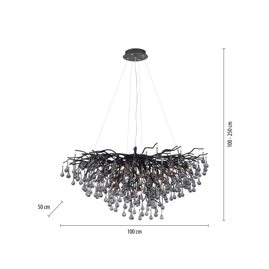 Paul Neuhaus 2192-18 - Kroonluchter aan kabel ICICLE 10xG9/40W/230V 50x100 cm zwart