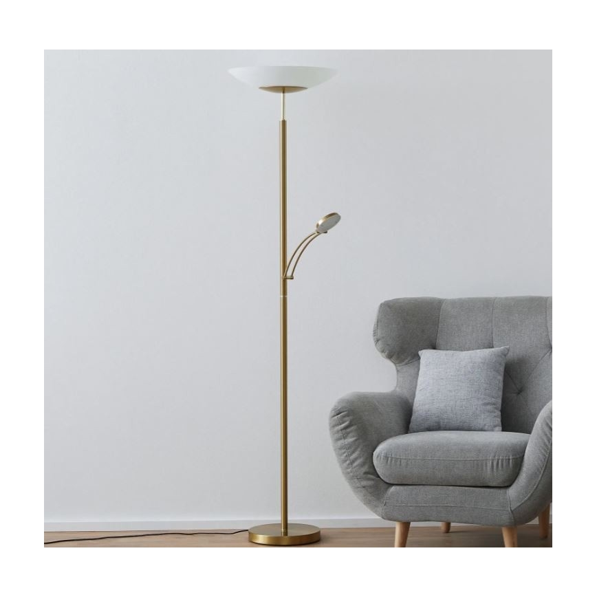 Paul Neuhaus 655-60 - LED dimbare vloerlamp ALFRED LED/28W/230V+LED/4W/230V messing