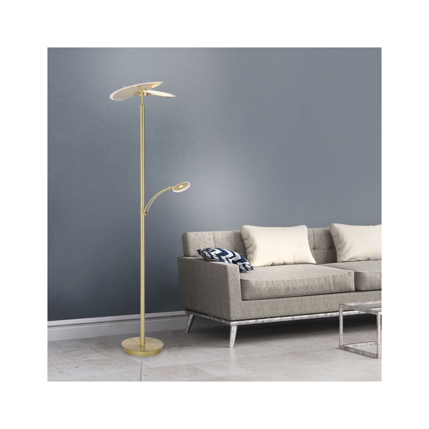 Paul Neuhaus 673-60 - Dimbare Staande LED Lamp ARTUR 2xLED/21W/230V+1xLED/6W goud