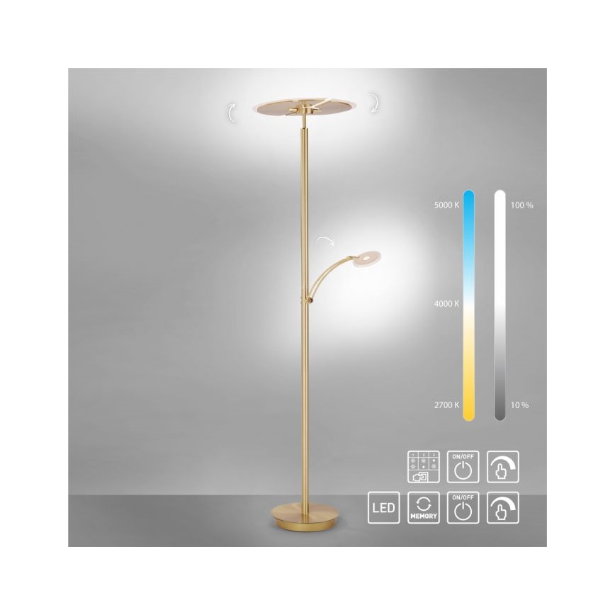 Paul Neuhaus 673-60 - Dimbare Staande LED Lamp ARTUR 2xLED/21W/230V+1xLED/6W goud