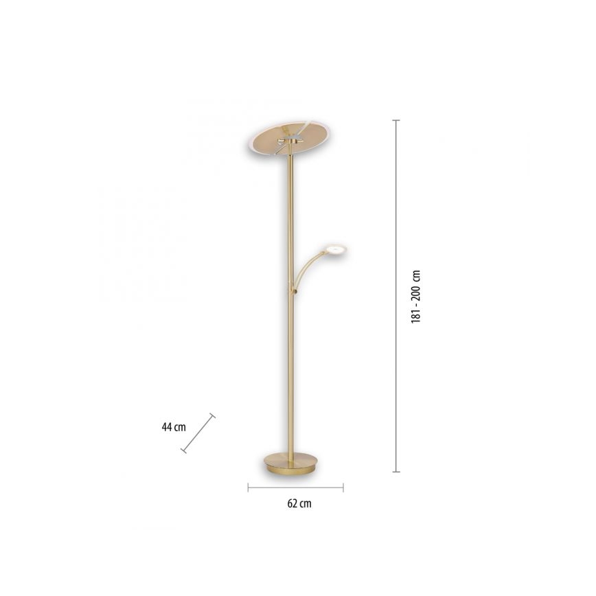 Paul Neuhaus 673-60 - Dimbare Staande LED Lamp ARTUR 2xLED/21W/230V+1xLED/6W goud