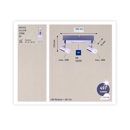 Paulmann 66647 - LED inbouwspot 2xG9/10W/230V + LED/5W