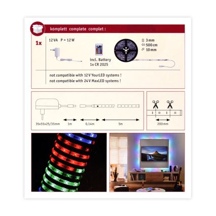 Paulmann 70513 - LED RGB / 10W Dimbare strip SIMPLED 5m 230V + AB