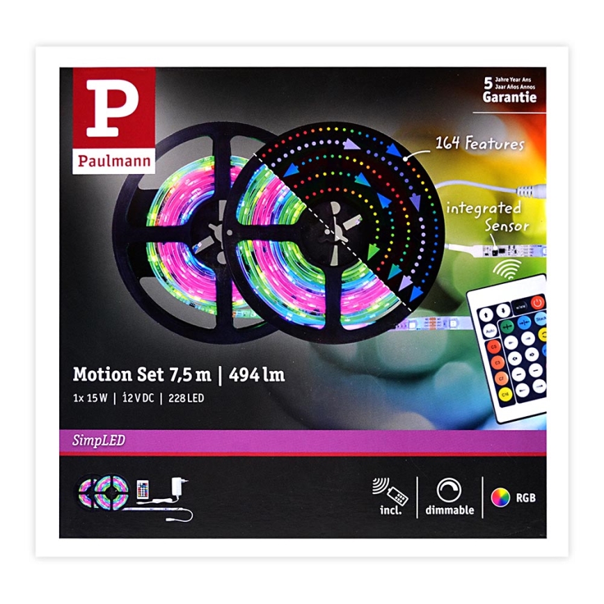Paulmann 70514 - LED RGB/15W Dimbare strip SIMPLED 7,5m 230V + afstandsbediening