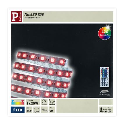 Paulmann 70587 - Dimbare LED RGB/20W Strip MAXLED 1,5m 230V + afstandsbediening