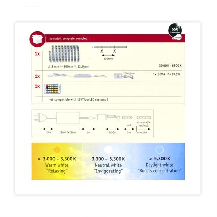 Paulmann 70624 - LED/20W Dimbare strip MAXLED 3m 230V + afstandsbediening