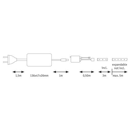 Paulmann 70624 - LED/20W Dimbare LED-strip MAXLED 3m 230V + afstandsbediening
