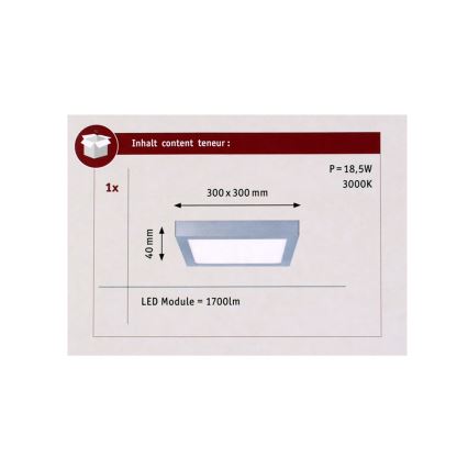 Paulmann 70650 - LED/17W Plafondlamp LUNAR 230V 30x30 cm mat chroom