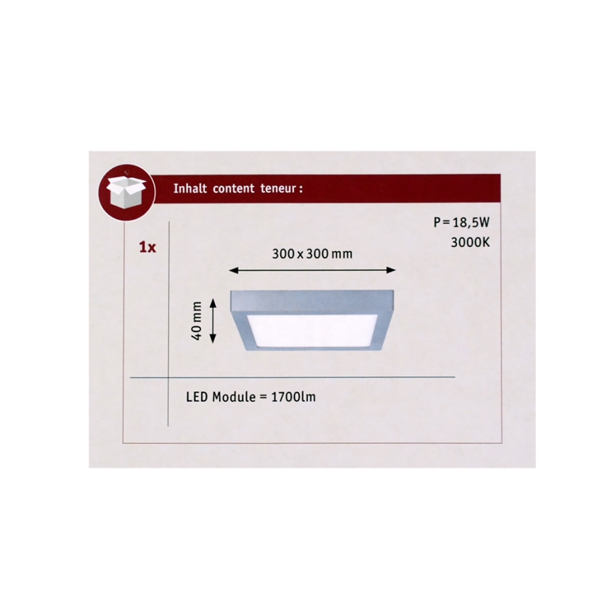 Paulmann 70650 - LED/17W Plafondlamp LUNAR 230V 30x30 cm mat chroom