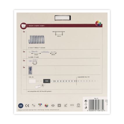 Paulmann 70673 - LED RGB/40W Dimbare Strip MAXLED 3m 230V + afstandsbediening