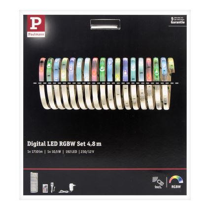 Paulmann 70697 - LED RGBW/10.5W Dimbare strip DIGITAAL 4.8m 230V + afstandsbediening