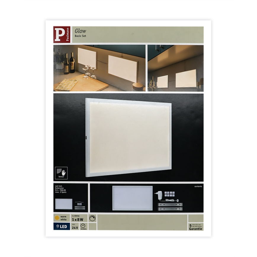 Paulmann 70807 - Dimbaar LED/8W Paneel met een Sensor GLOW 24/230V