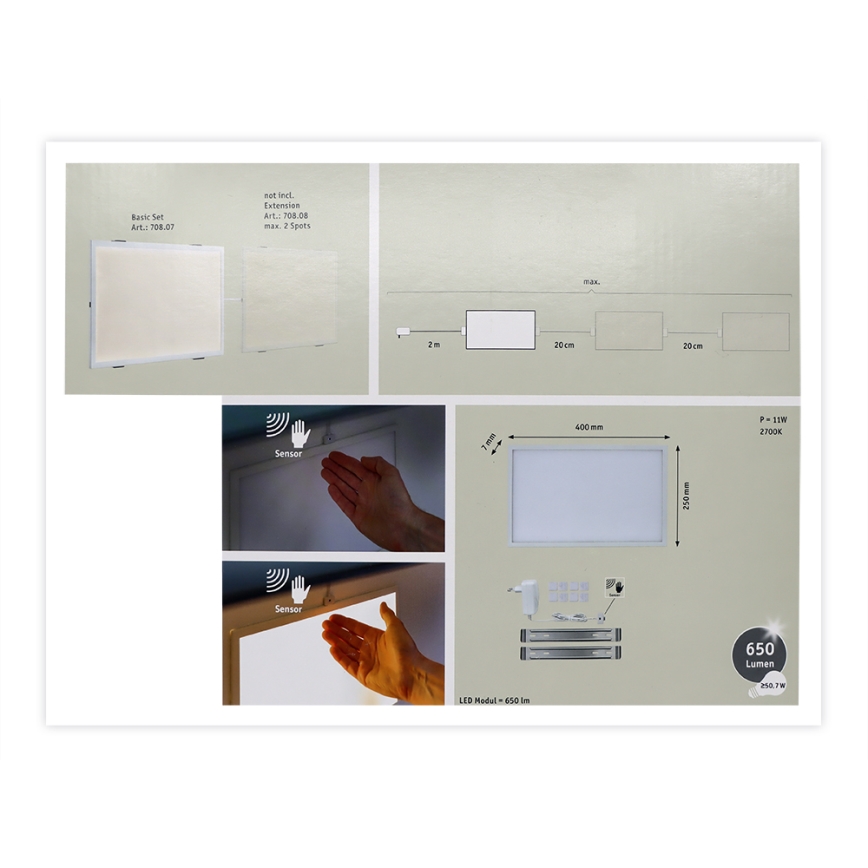 Paulmann 70807 - Dimbaar LED/8W Paneel met een Sensor GLOW 24/230V