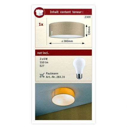 Paulmann 70952 - 2xE27/20W Plafondlamp MARI 230V beige