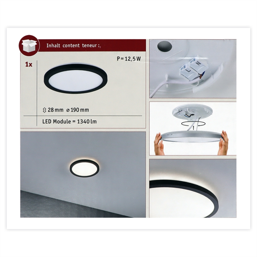 Paulmann 70997 - LED/11,2W Bevestigd lichtpaneel ATRIA 230V 3000K diameter 19 cm zwart