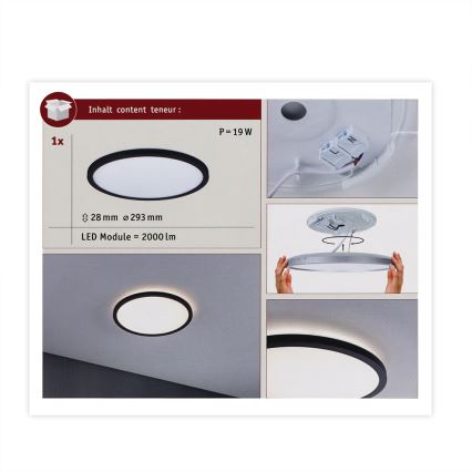 Paulmann 70998 - LED/16W Bevestigd lichtpaneel ATRIA 230V 3000K diameter 29,3 cm zwart