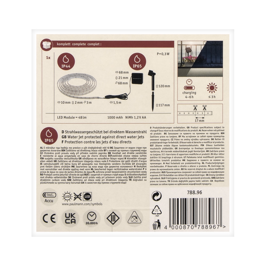 Paulmann 78896 - LED/0,3W IP44 Zonne-lichtstrip 3m 1,2V 1000 mAh