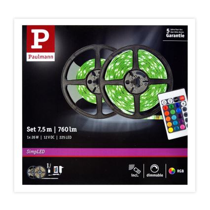 Paulmann 78979 - LED RGB / 26W Dimbare strip SIMPLED 7,5m 230V + RC