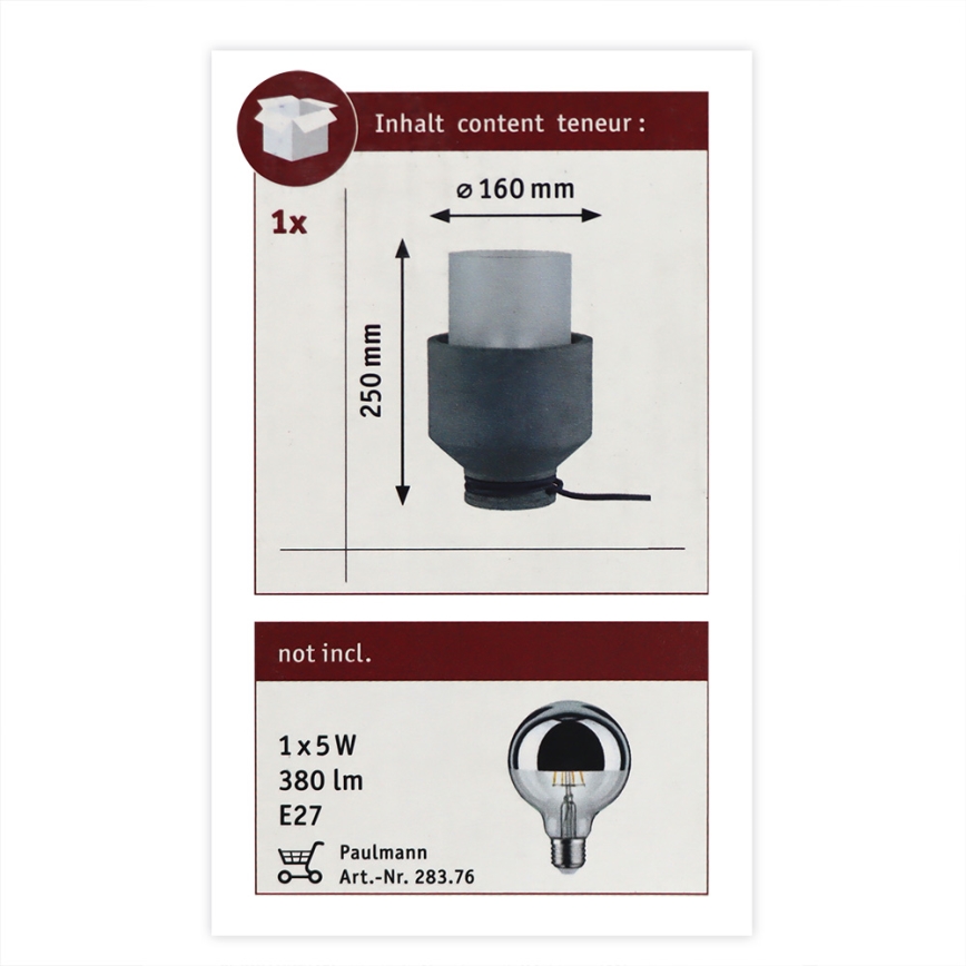 Paulmann 79619 - 1xE27/20W Tafellamp HELIN 230V