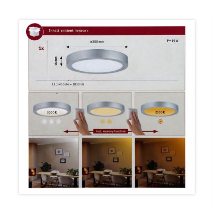 Paulmann 79798 - LED/16W Plafond Lamp CARPO 230V 2300/2500/3000K