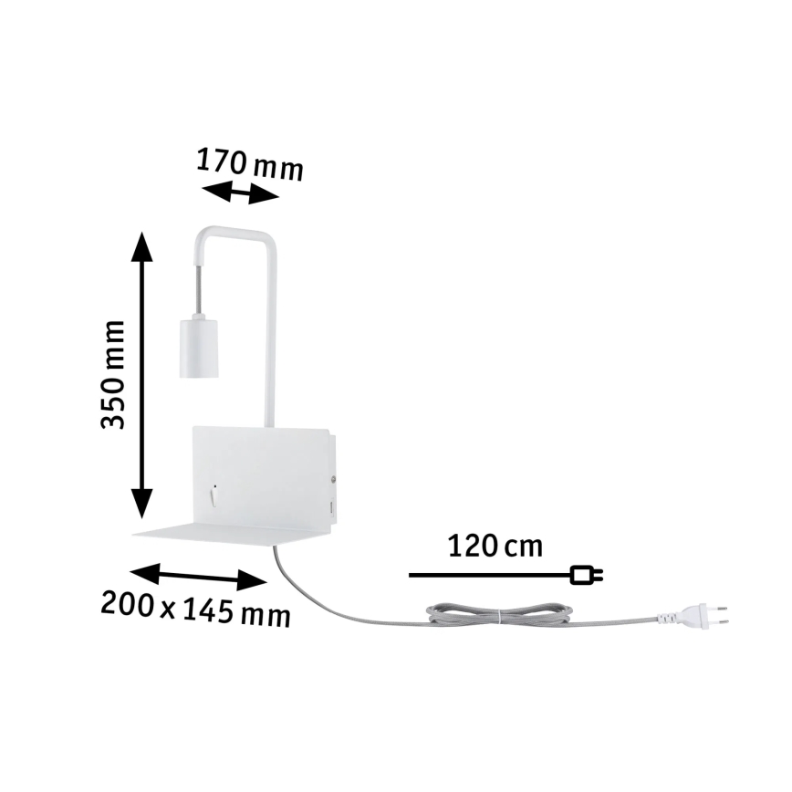 Paulmann 79812 CALVANI wandlamp 1xE27/40W met plank en USB, 230V, wit
