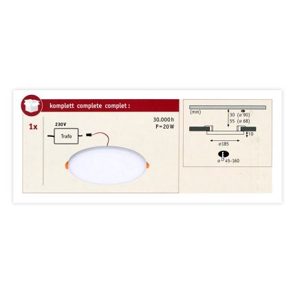 Paulmann 92392 Varifit - LED/17,5W IP44 Badkamer inbouwlamp 230V