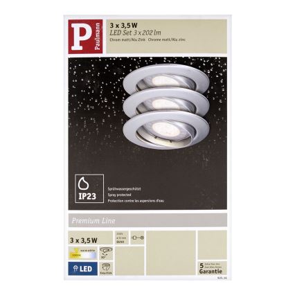 Paulmann 92516 - SET 3xLED-GU10/3,5W Badkamer inbouwspot PREMIUM LINE 230V