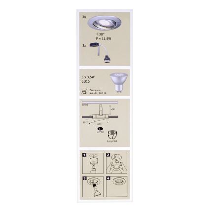 Paulmann 92516 - SET 3xLED-GU10/3,5W Badkamer inbouwspot PREMIUM LINE 230V