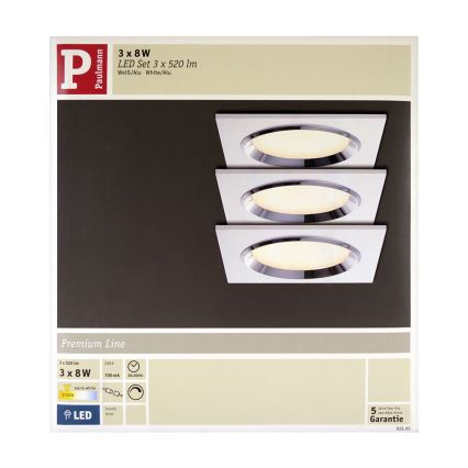 Paulmann 92695 - SET 3xLED/8W Dimbare inbouwspot DICE 230V