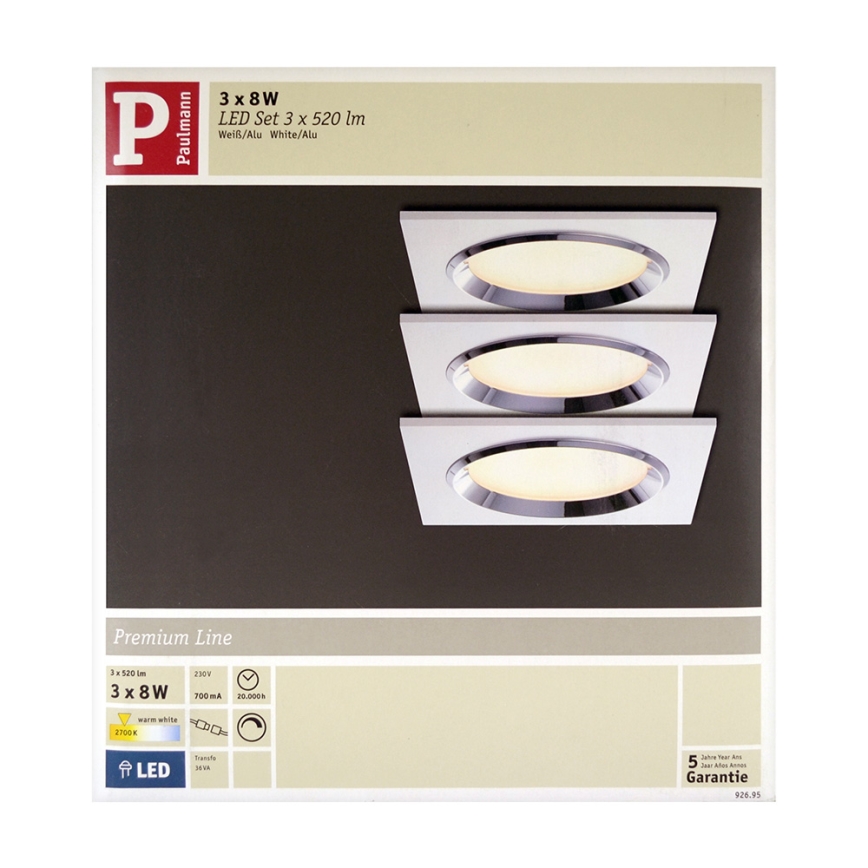 Paulmann 92695 - SET 3xLED/8W Dimbare inbouwspot DICE 230V