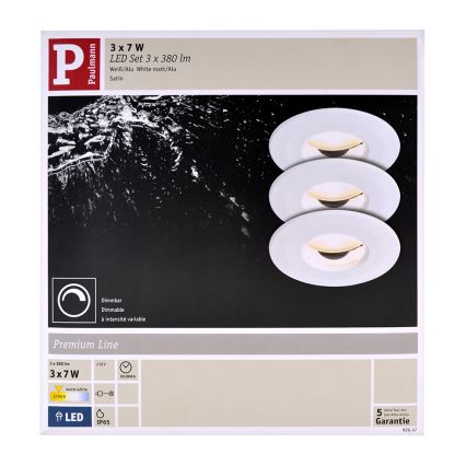 Paulmann 92847 - SET 3xLED/7W IP65 Badkamer inbouwspot dimbaar COIN 230V