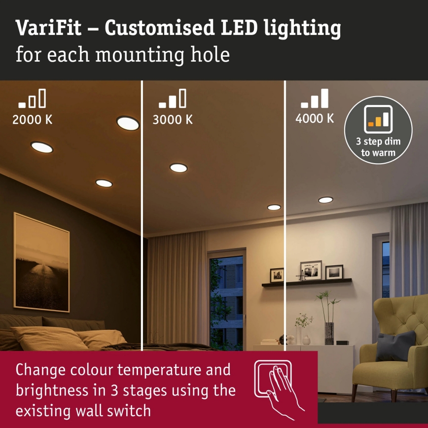 Paulmann 93102 - LED/16W IP44 badkamer inbouwspot AREO 230V 2000/3000/4000K Ø 23 cm zwart