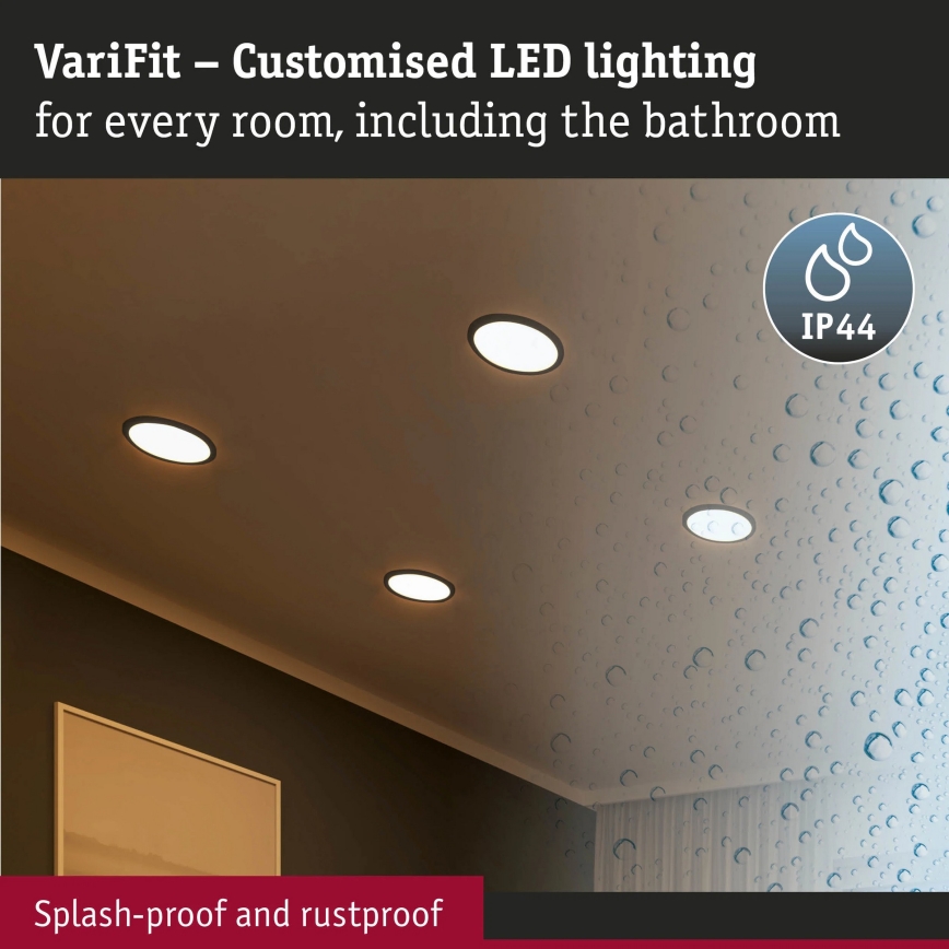 Paulmann 93102 - LED/16W IP44 badkamer inbouwspot AREO 230V 2000/3000/4000K Ø 23 cm zwart